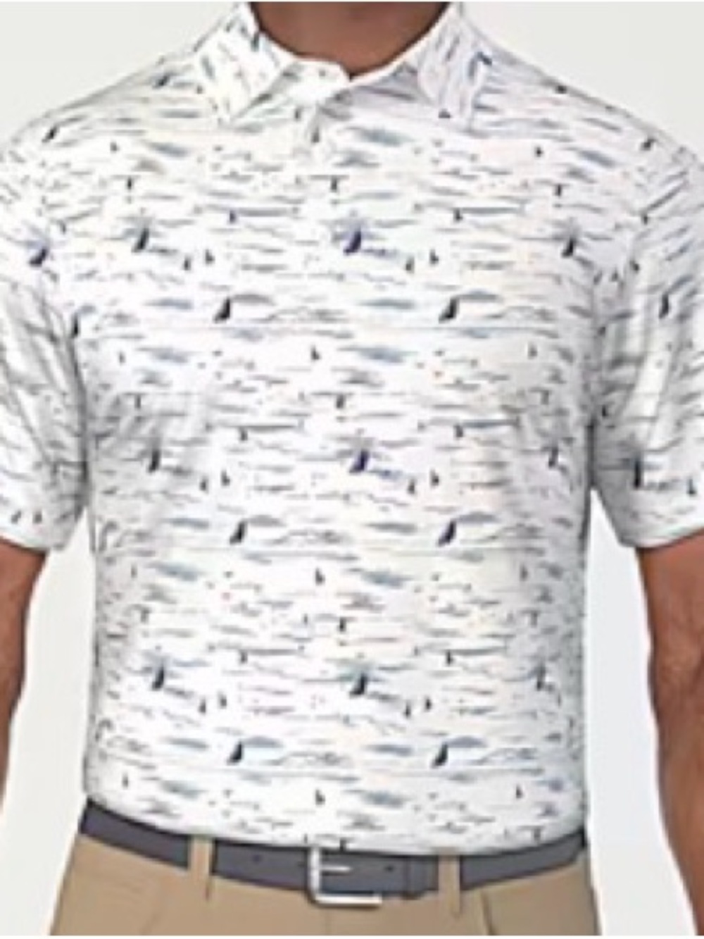 PGA Tour White Short-Sleeve Polo with Navy Sailboat Print